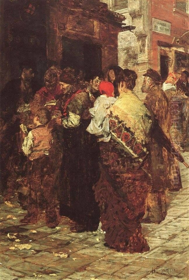 L'estrazione del lotto Oil Painting by Giacomo Favretto