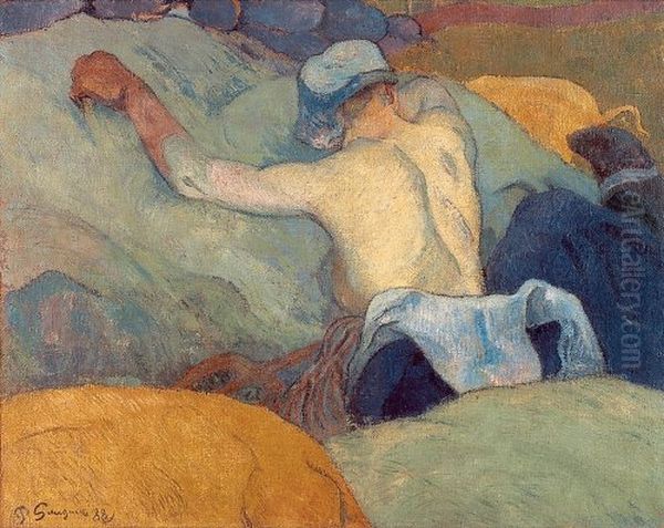La Femme aux cochons, en pleine chaleur, ou Dans le foin Oil Painting by Paul Gauguin