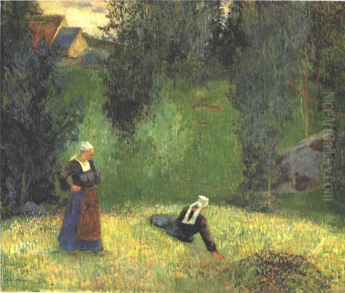 Spring at Lezaven, or The First Flowers Oil Painting by Paul Gauguin