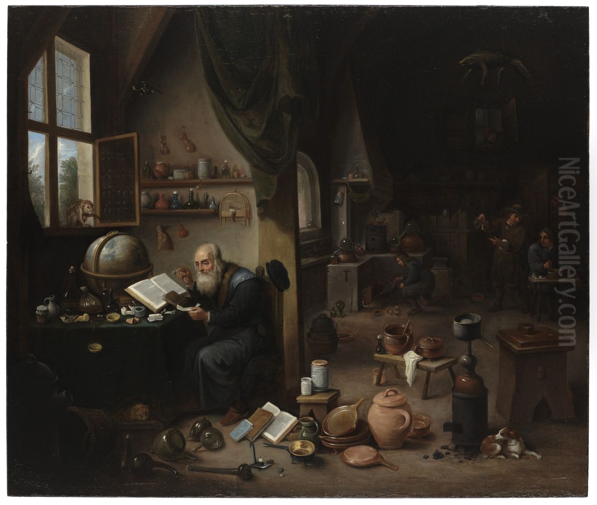 An Alchemist in His Laboratory Oil Painting by David Teniers the Younger