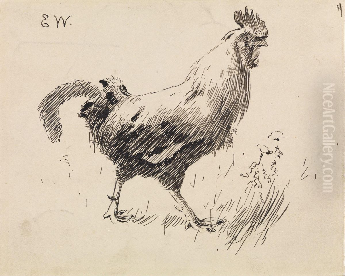 The Cock Oil Painting by Erik Werenskiold