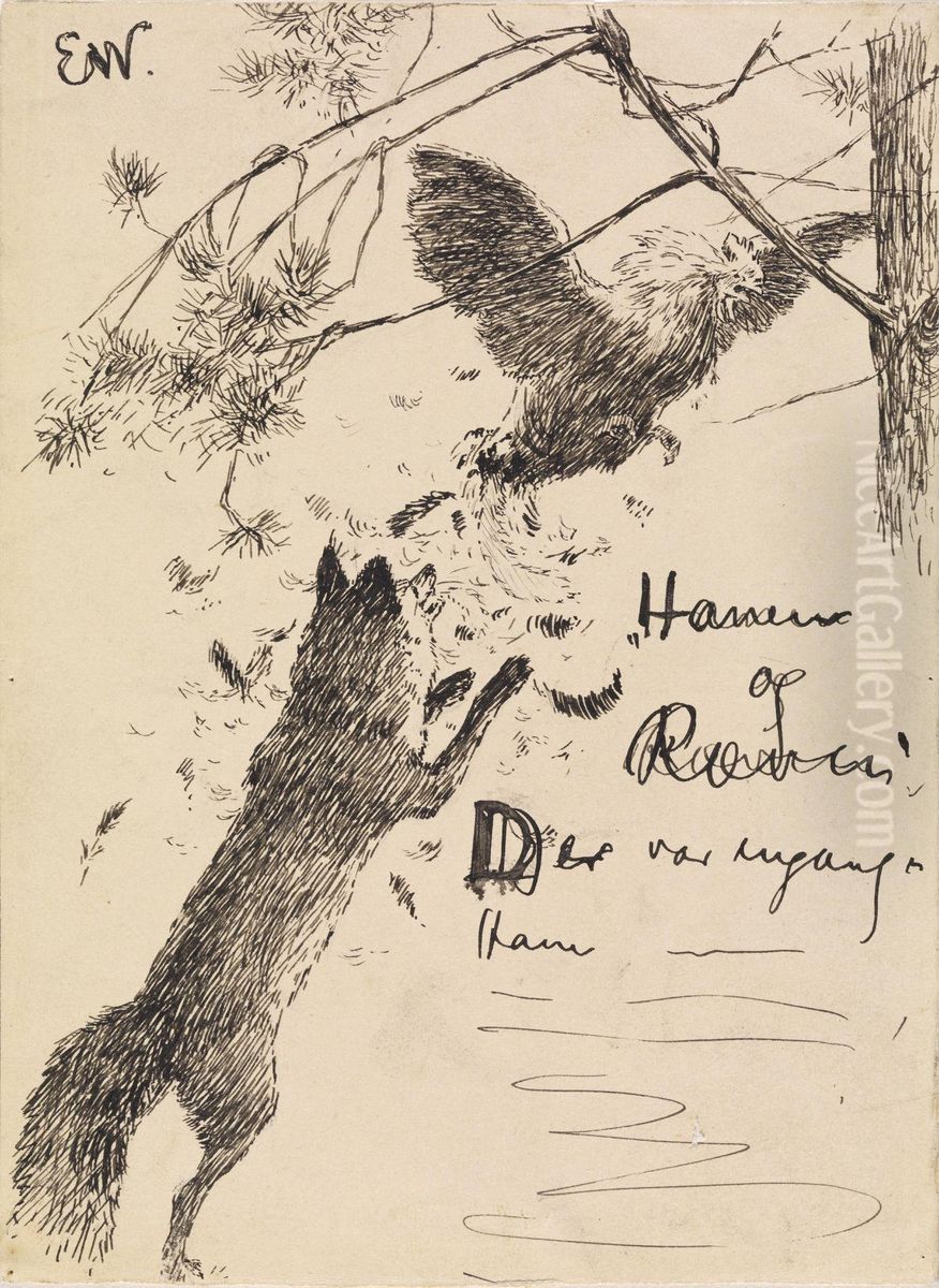 The Cock and the Fox Oil Painting by Erik Werenskiold