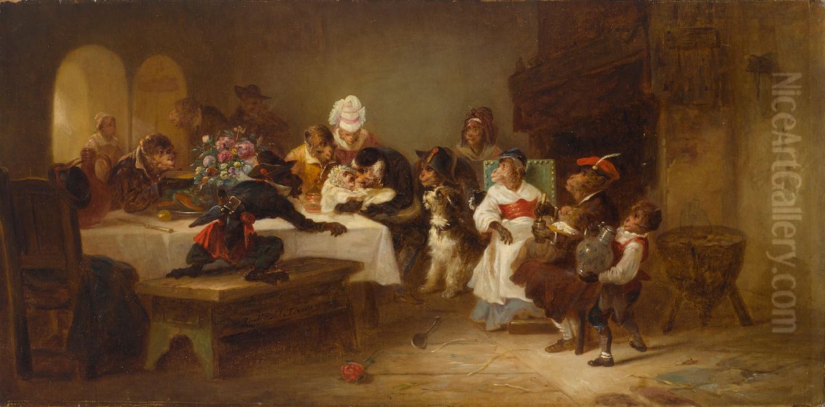 A monkey christening Oil Painting by Zacharie Noterman