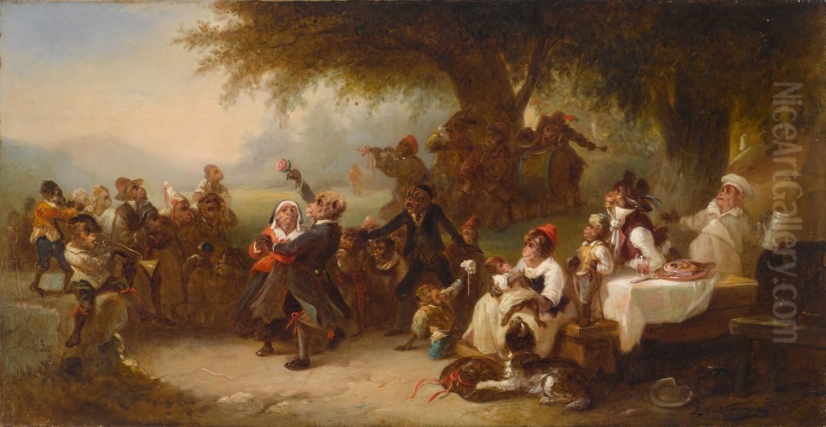 A monkey wedding Oil Painting by Zacharie Noterman