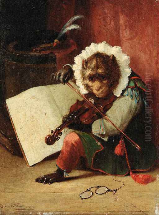 The monkey musician Oil Painting by Zacharie Noterman
