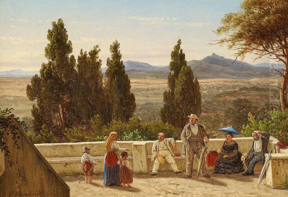An Italian family on a day out in the Alban Hills. Oil Painting by Johan Peter Raadsig