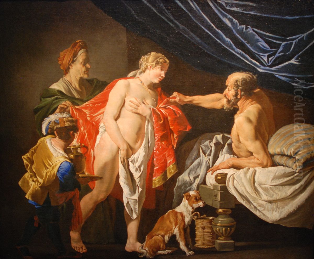 Sara, Abraham   and  Hagar. Oil Painting by Matthias Stom