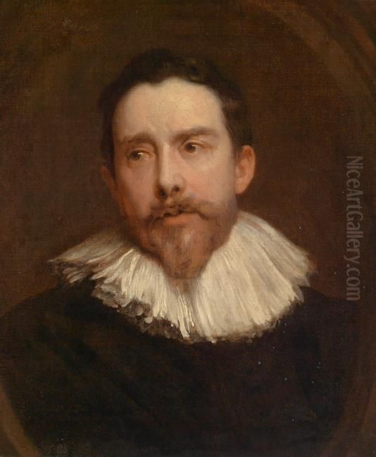 Portrait of a man in a painted oval Oil Painting by Sir Anthony Van Dyck
