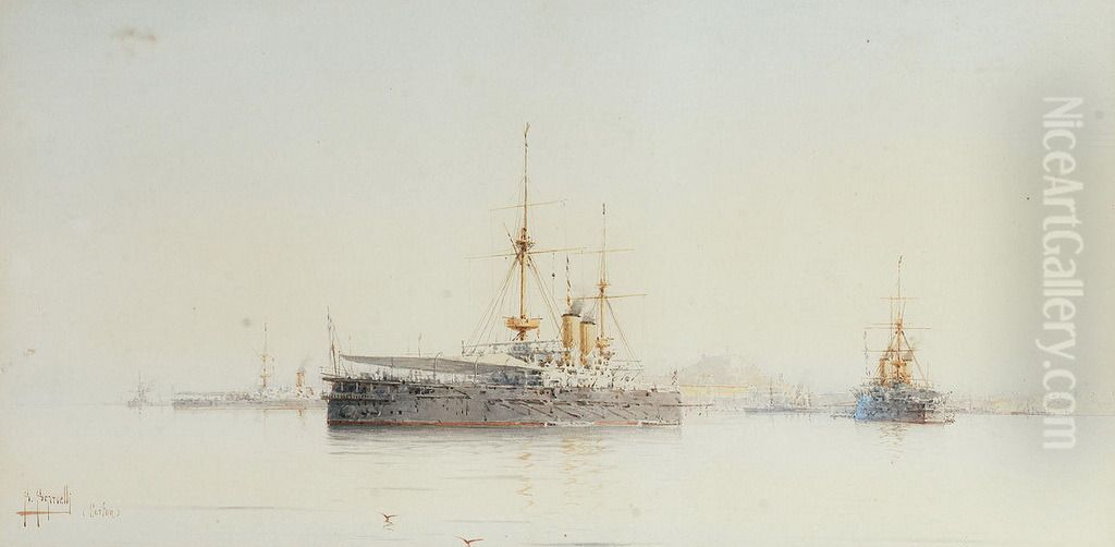 Ships at anchor off Corfou Oil Painting by unknown