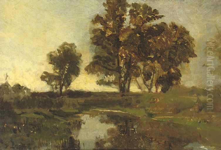 By the pond. Oil Painting by Emil Jakob Schindler