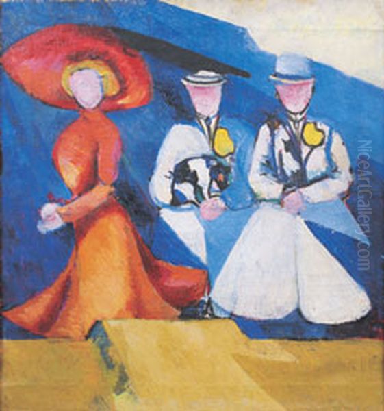 Three women's figures. Oil Painting by Aleksandra Ekster
