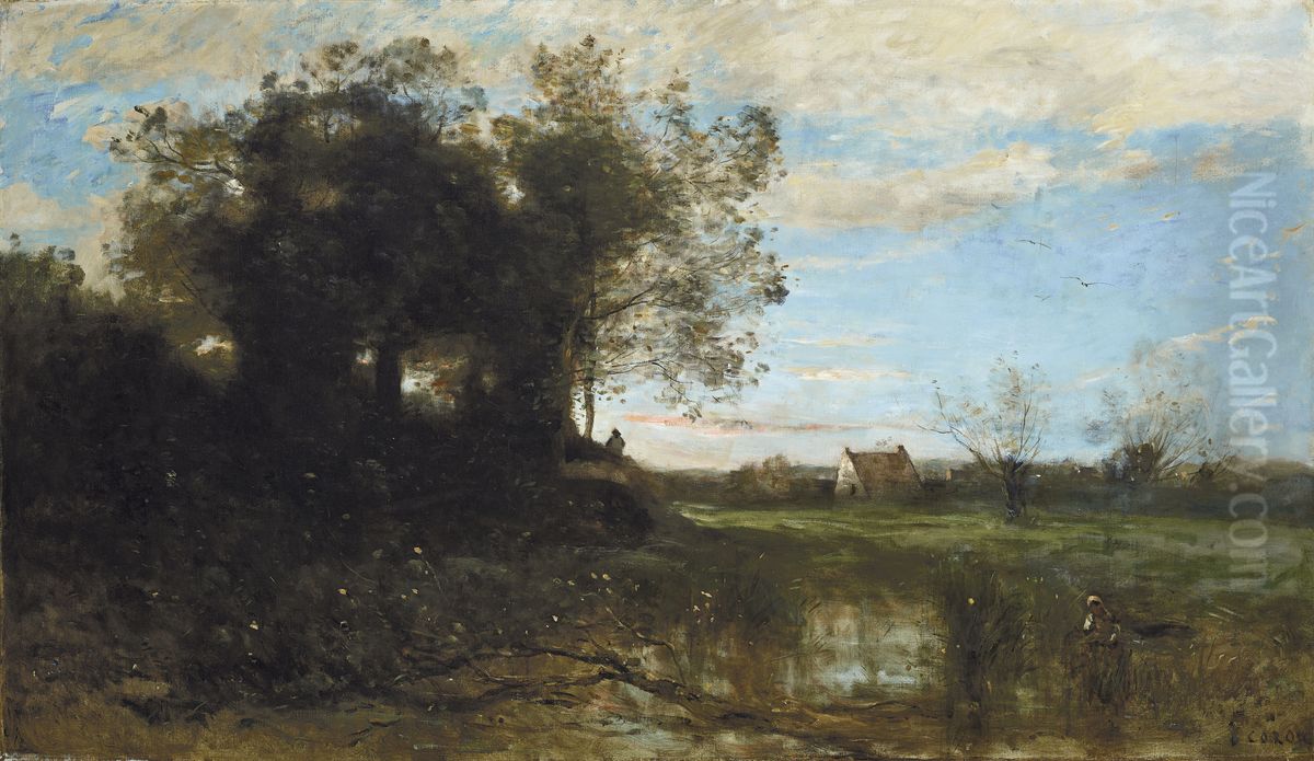 Souvenir des dunes de Dunkerque Oil Painting by Jean-Baptiste Camille Corot