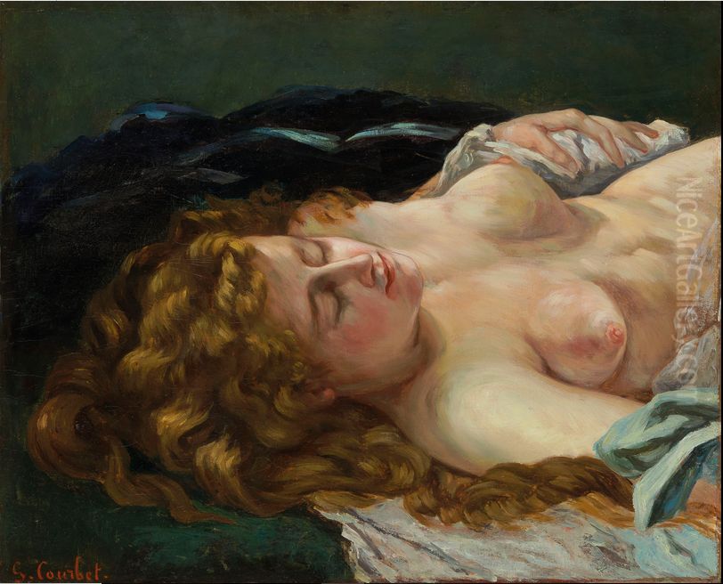 Femme endormie aux cheveux roux Oil Painting by Gustave Courbet