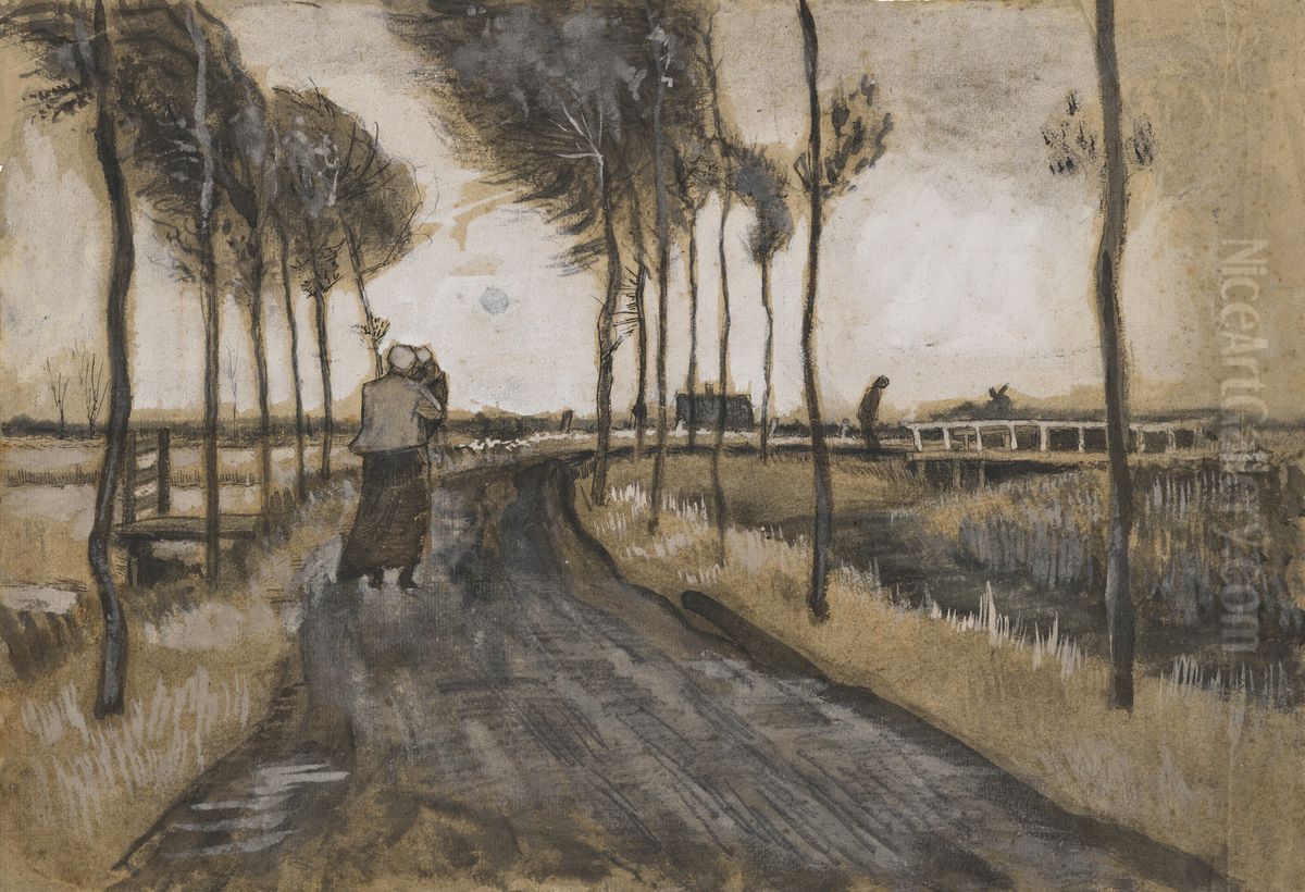 Landscape with Woman Walking Oil Painting by Vincent Van Gogh