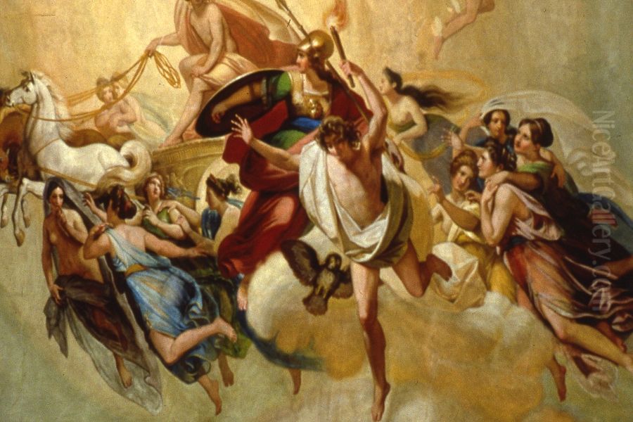 Prometheus steals the fire protected by Minerva Oil Painting by Francesco Scaramuzza