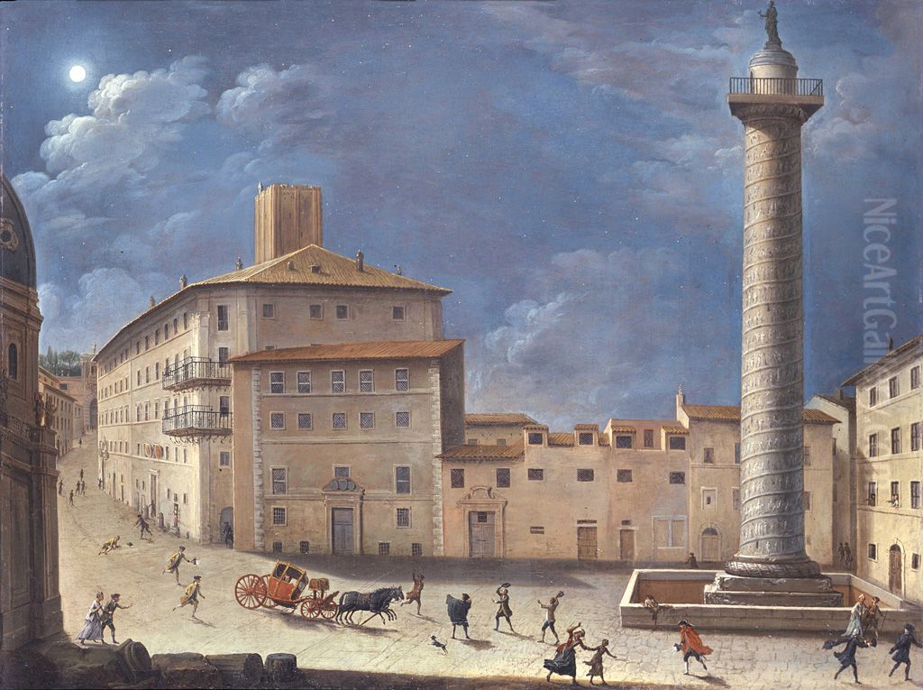 Genre scene at the Trajan's Column Oil Painting by Giacomo Van Lint