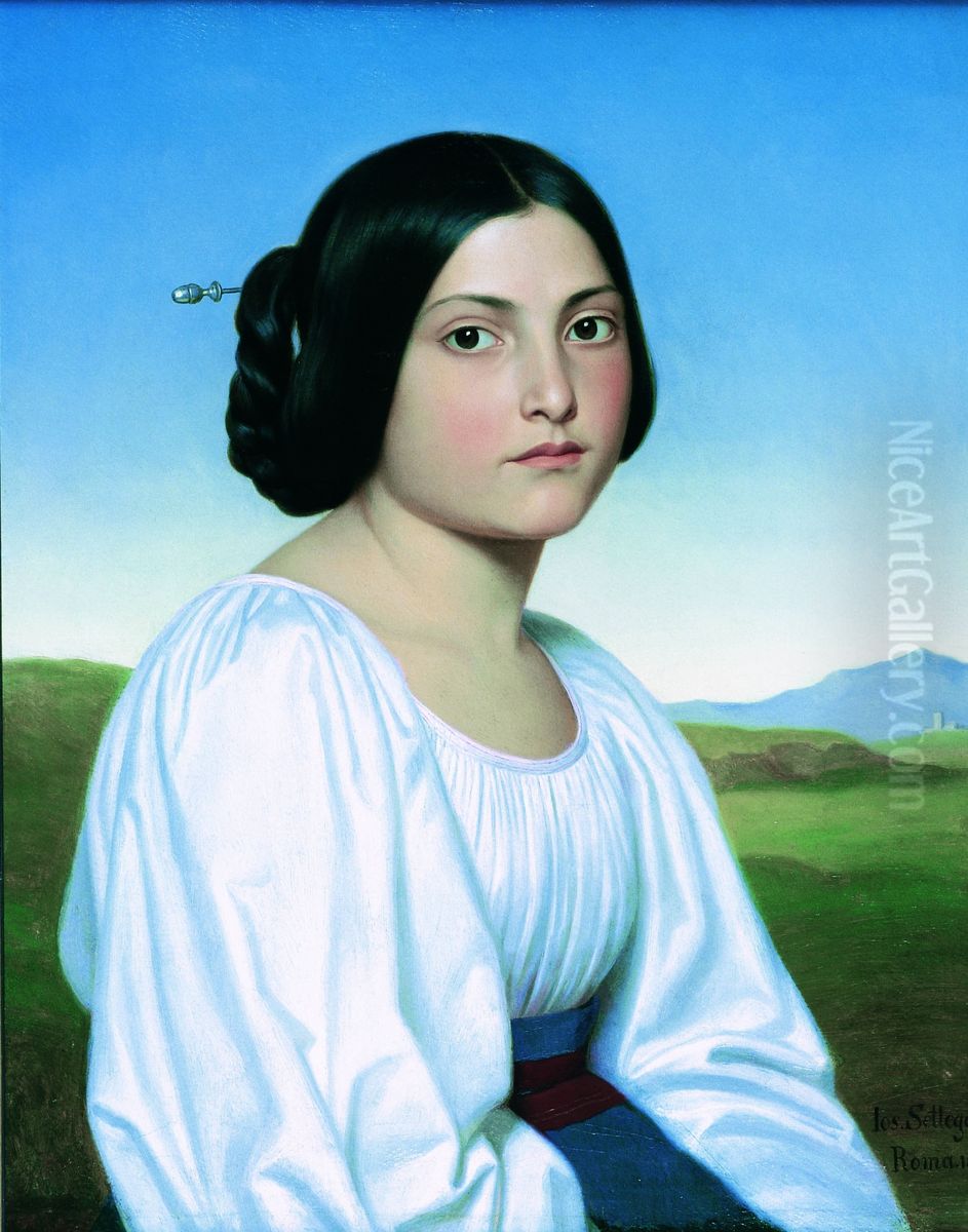 Portrait of an Italian woman Oil Painting by Joseph Anton Settegast