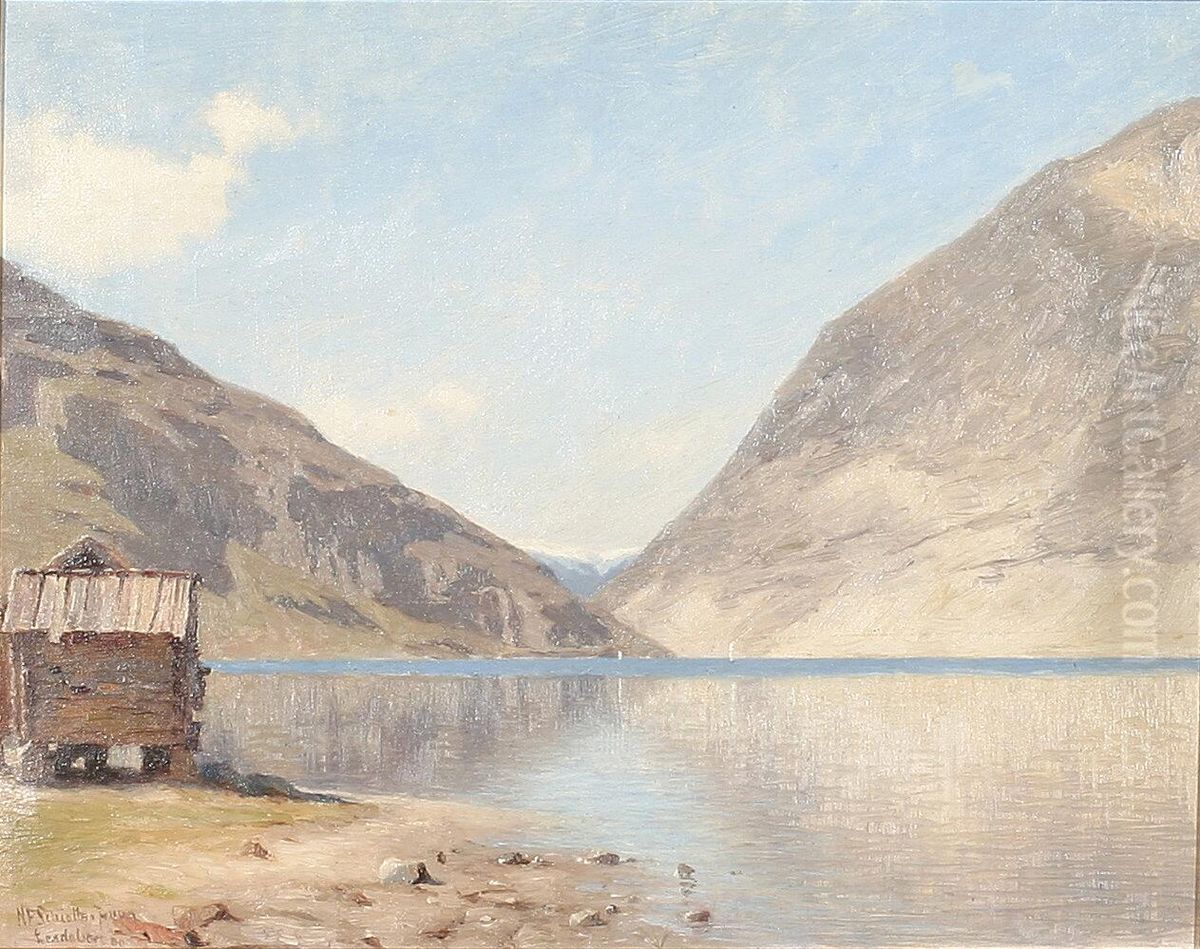 Laerdalsoren in Sognefjord, Norway. Oil Painting by Niels Frederik Schiottz-Jensen