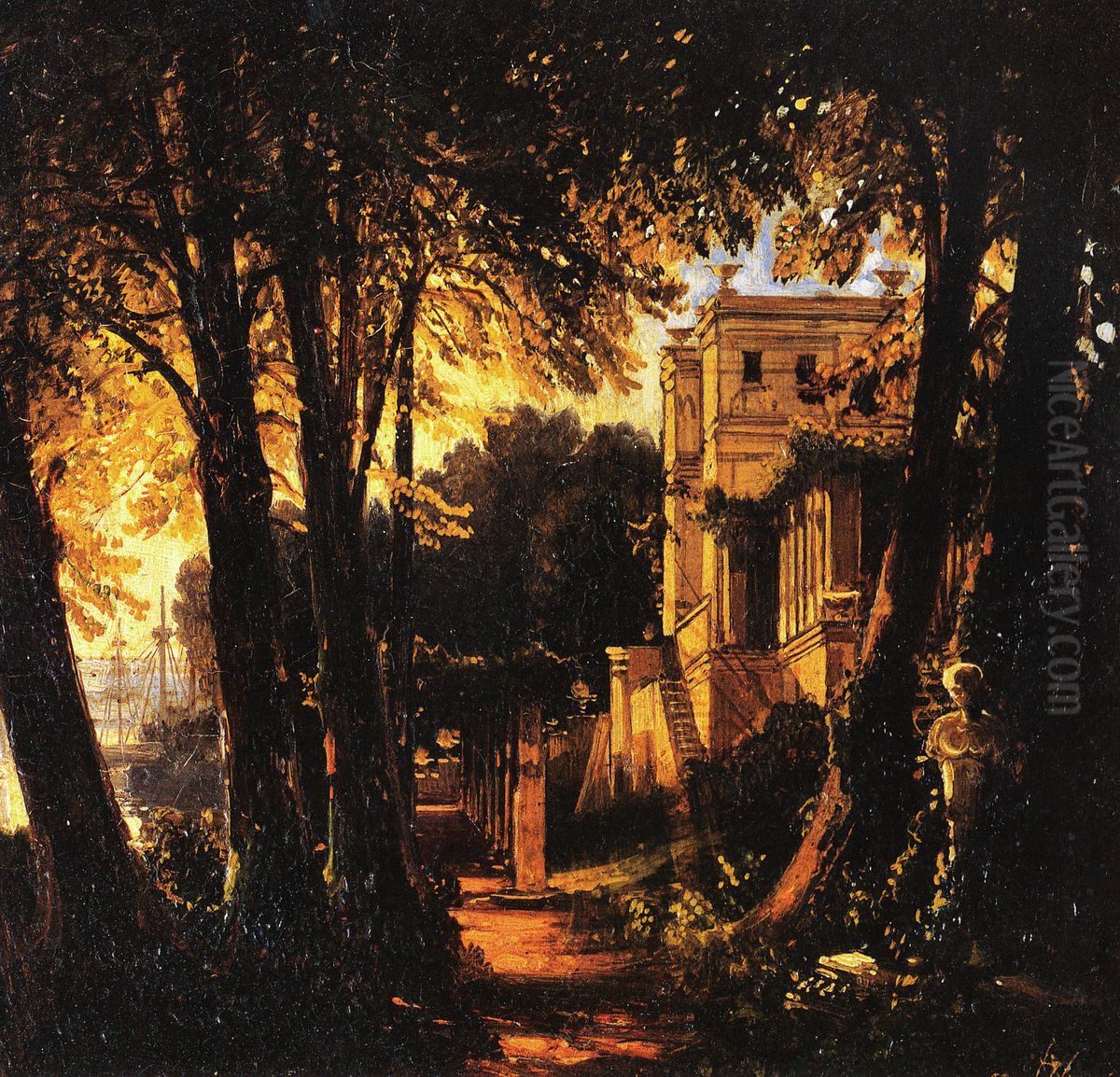 Ansicht des Casinos Klein-Glienicke vor Anlage der Uferchaussee Oil Painting by Wilhelm Schirmer