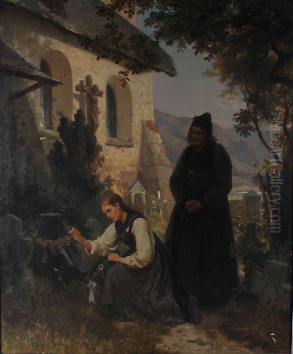In the Cemetery Oil Painting by Carl Schlesinger