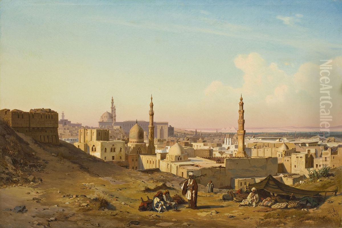Ruhende Araber vor Kairo Oil Painting by Max Schmidt