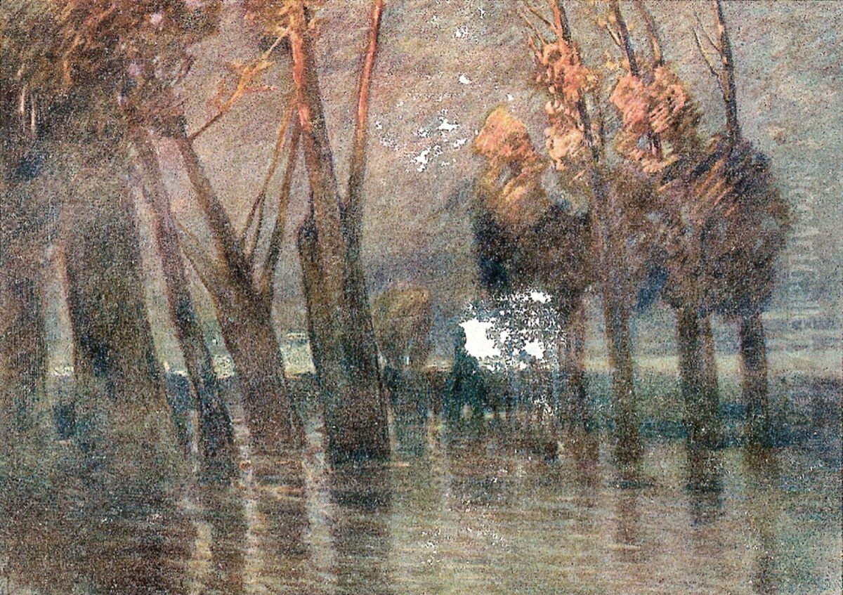 Flooding Oil Painting by Karl Schickhardt