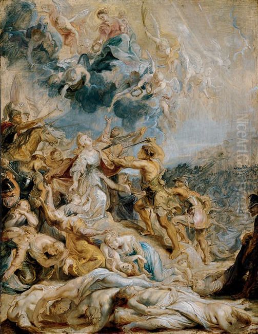 The martyrdom of Saint Ursula and her friends Oil Painting by (studio of) Rubens, Peter Paul