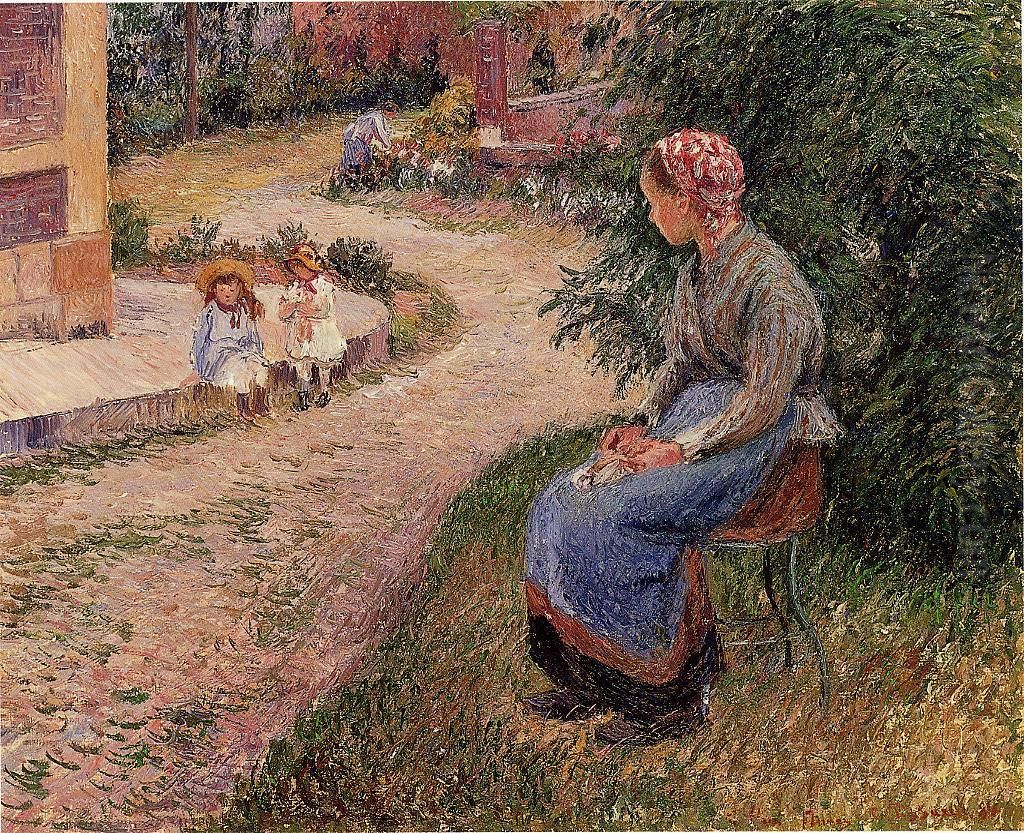A servant seated in the garden at Eragny Oil Painting by Camille Pissarro