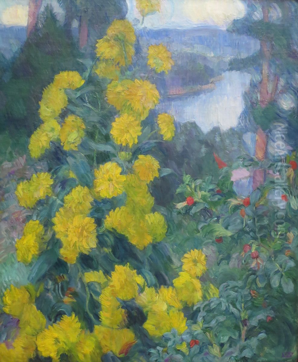 Yellow flowers Oil Painting by Erik Werenskiold