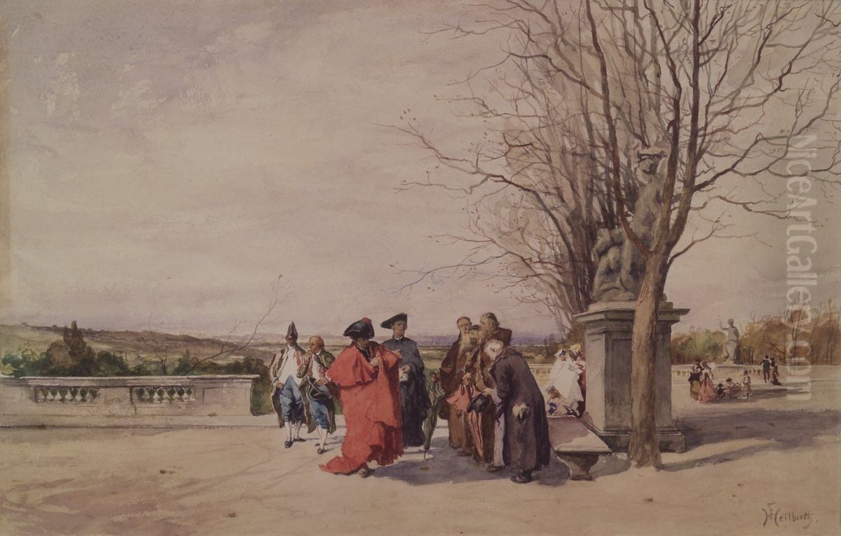 Figures on a Terrace(probably at Pincio in Rome) Oil Painting by Ferdinand Heilbuth