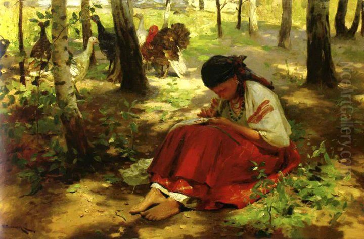 U zatinku Oil Painting by Mykola Pymonenko