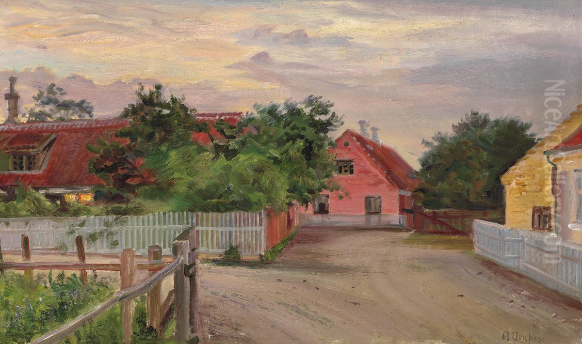 Parti fra Skagen med Brondums Hotel i baggrunden Oil Painting by Anna Ancher