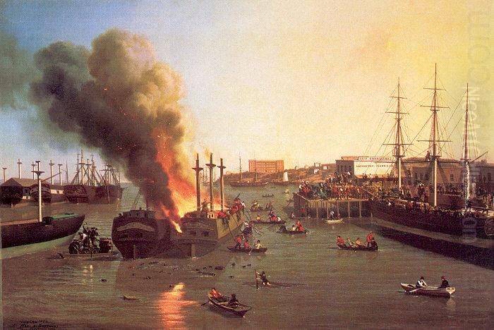 Fire in San Francisco Bay. Oil Painting by Charles Christian Nahl