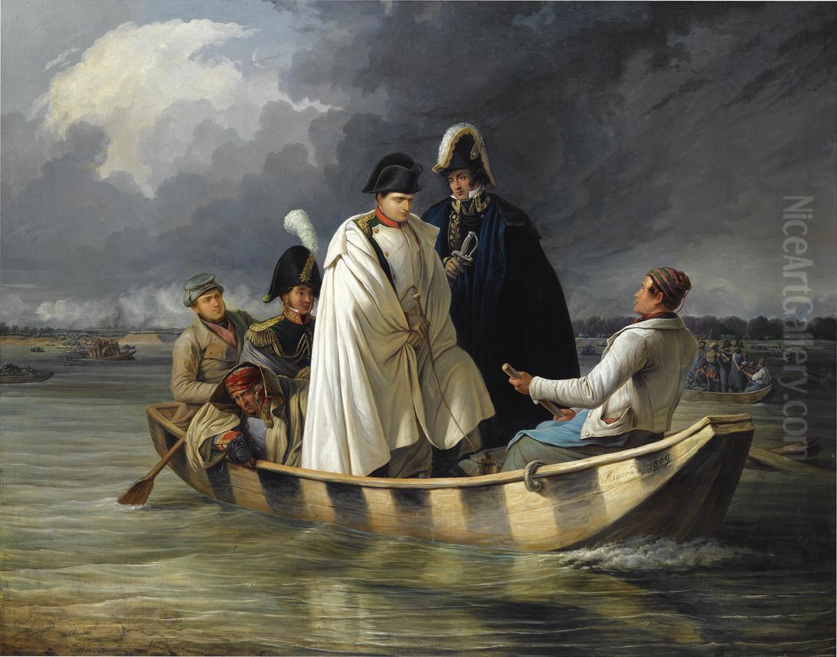 Napoleon leaving the Lobau after the defeat at the Battle of Aspern Oil Painting by Anton von Perger
