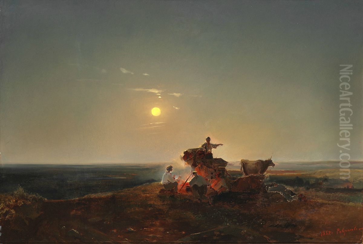 <<Kocevniki u kostra>> Oil Painting by Alexei Kondratievich Savrasov