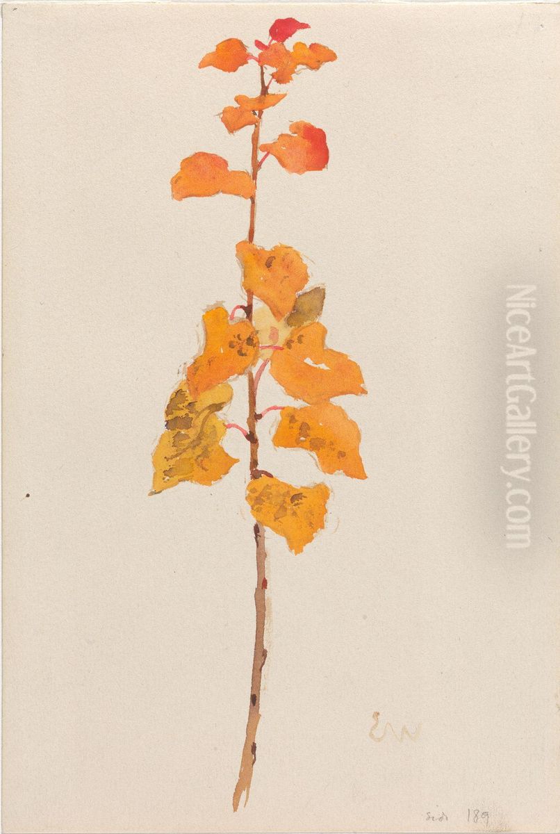 A Branch with Yellow Leaves Oil Painting by Erik Werenskiold