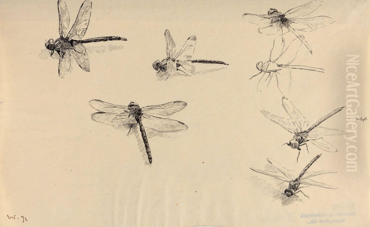 Dragonflies Oil Painting by Erik Werenskiold