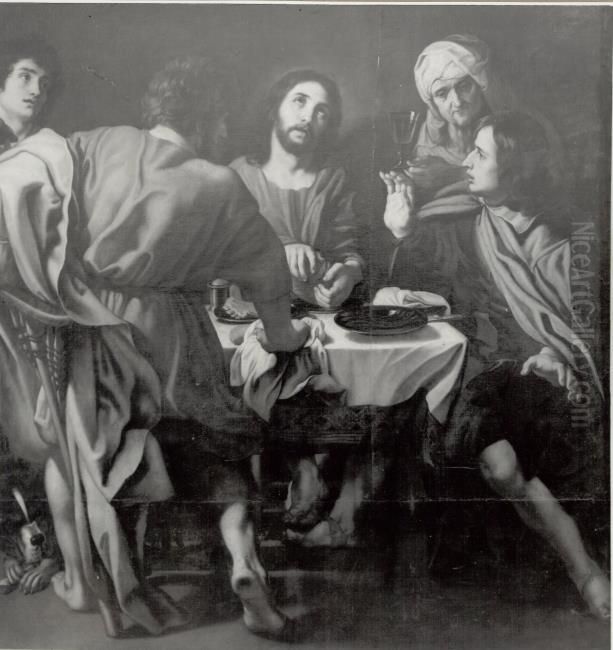 Christ is recognized while breaking the bread (Luke 24:30-31) Oil Painting by (studio of) Rubens, Peter Paul
