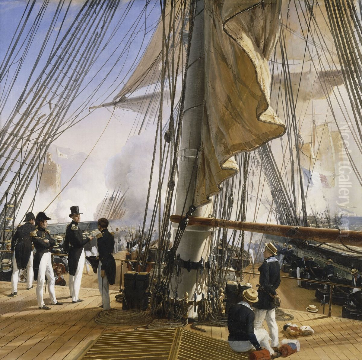 The French fleet forcing the entrance of Tagus River. 11 July 1831. Oil Painting by Horace Vernet