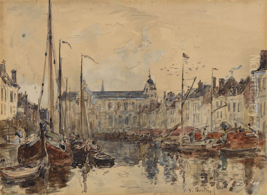 LE BASSIN DU COMMERCE A BRUXELLES Oil Painting by Eugene Louis Boudin