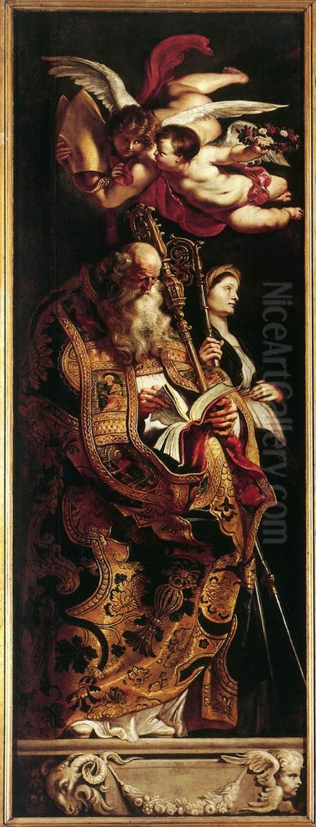 Raising of the Cross: Sts Amand and Walpurgis Oil Painting by (studio of) Rubens, Peter Paul