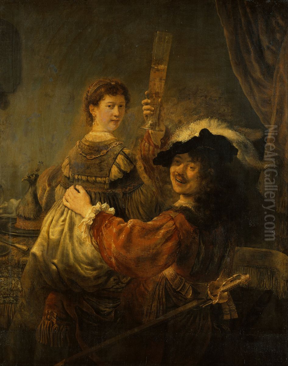 Rembrandt and Saskia in the parable of the Prodigal Son Oil Painting by Rembrandt
