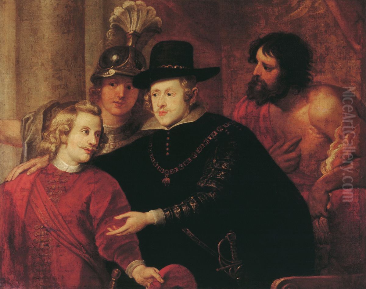 Philip IV. of Spain sending off his brother Cardinal-Infante Ferdinand of Austria Oil Painting by (studio of) Rubens, Peter Paul