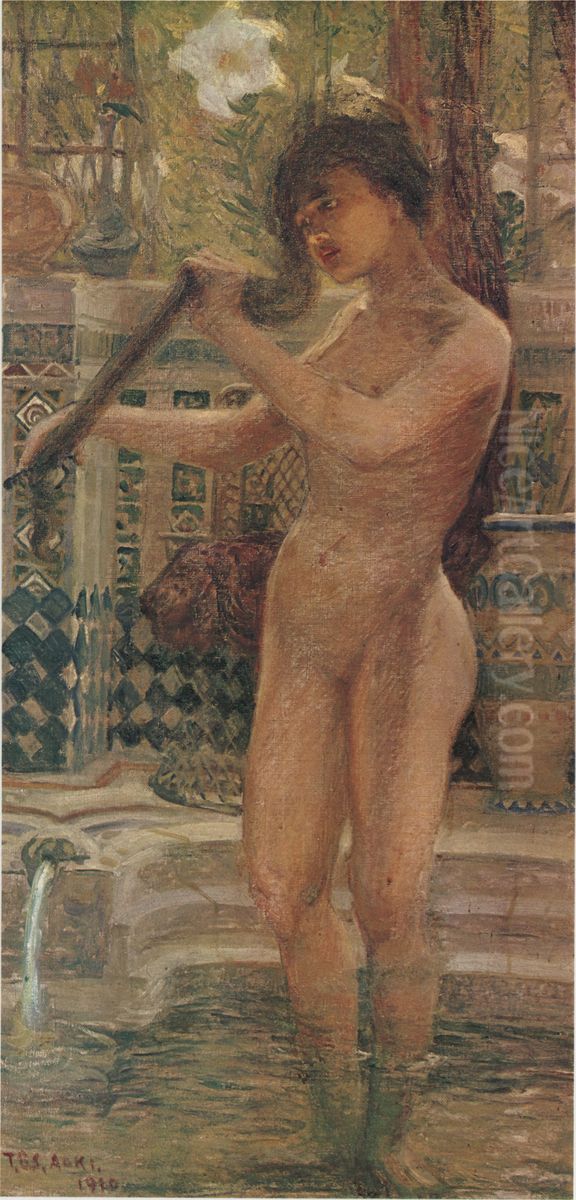 Hot Spring Oil Painting by Shigeru Aoki