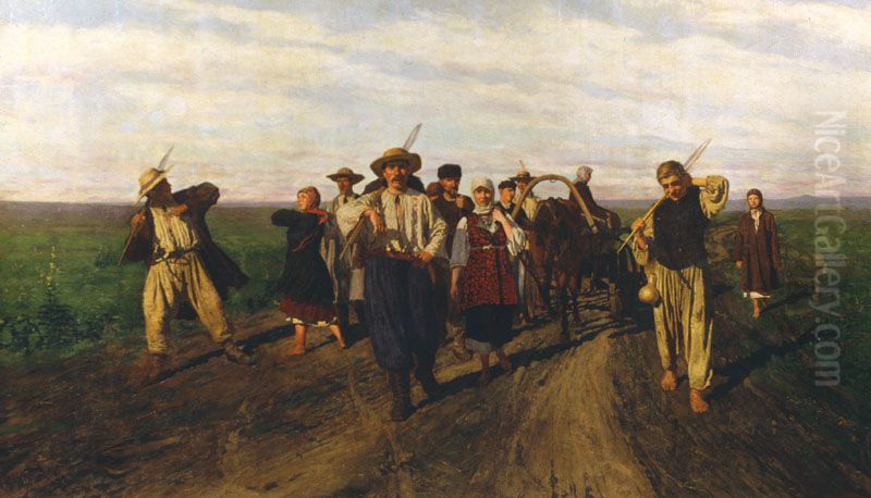 Na zarobitki Oil Painting by Nikolai Dmitriyevich Kuznetsov