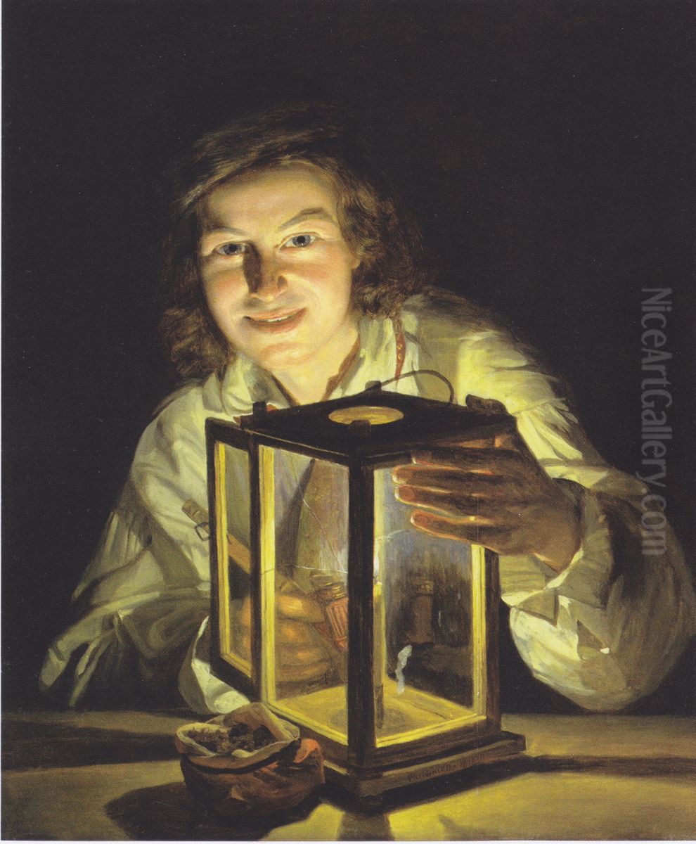 The young boy with the stable-lantern / The Young Stableboy with a Stable Lamp Oil Painting by Ferdinand Georg Waldmuller