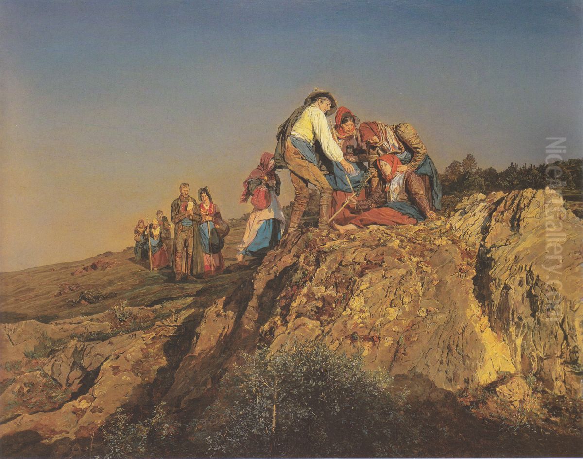 Interrupted Pilgrimage (Assistance) Oil Painting by Ferdinand Georg Waldmuller