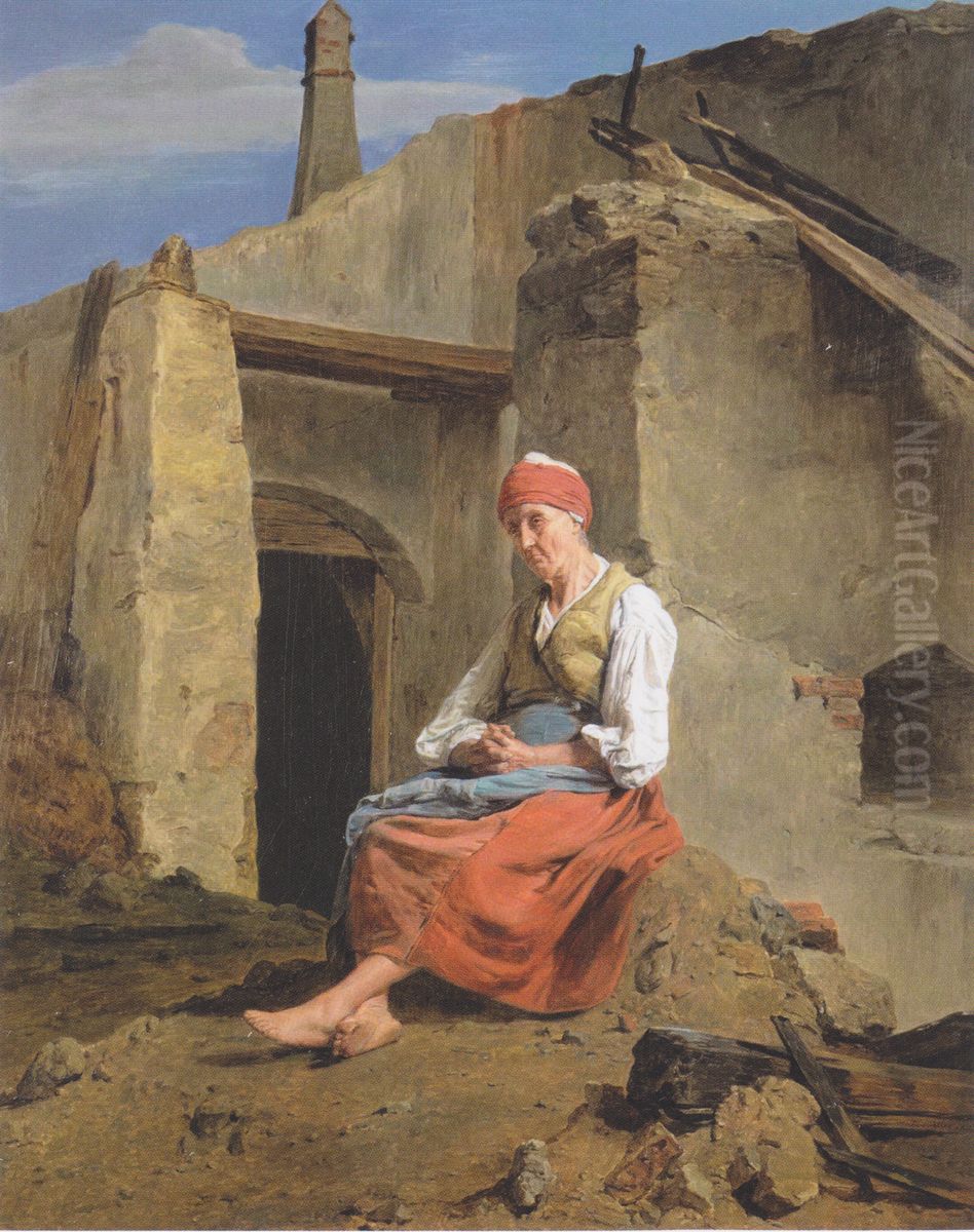 At the ruins of the fire Oil Painting by Ferdinand Georg Waldmuller