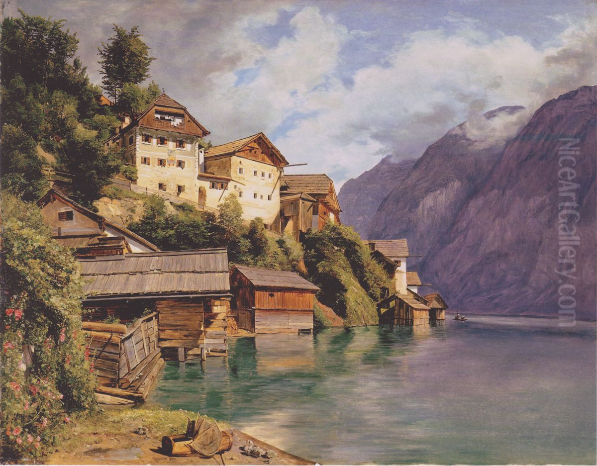 Hallstatt Oil Painting by Ferdinand Georg Waldmuller
