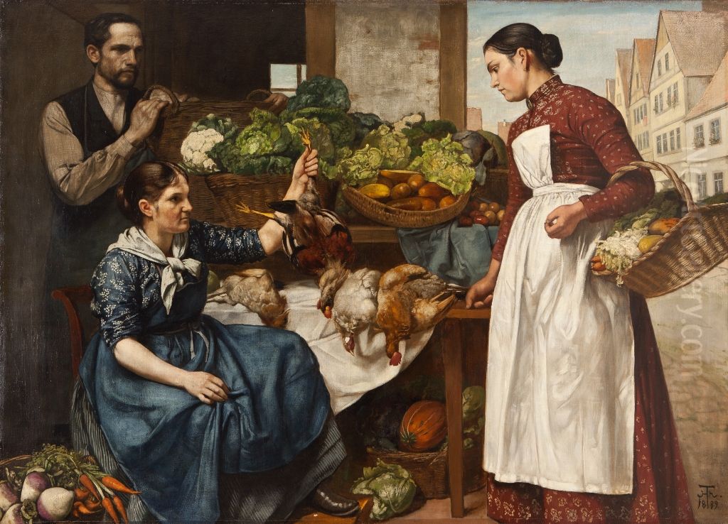 Market scene Oil Painting by Hans Thoma